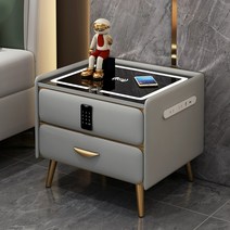 스마트 침대 원목 협탁 무선충전 usb 블루투스 스피커 잠금장치 조명 무드등, 라이트 그레이(조명+USB+무선충전+비밀번호)