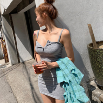 유돈 버튼 h라인 슬림핏 민소매 나시 미니원피스