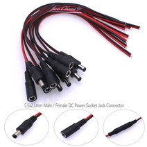 커넥터 부속품 철사 diy 16 awg 18 awg 22 awg femaleamp를 가진 고품질 dc 전원 잭 남성 소켓 dc 커넥터 플러그 5.52.1mm 어댑터, 22AWG 파말레, 28cm, 1개