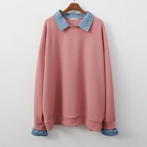 빅걸스토리 여성 빅사이즈 청카라 포인트 간절기 캐주얼 심플 데일리 맨투맨