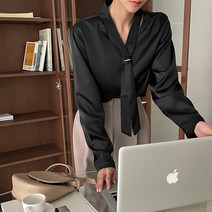[오버나인] 여성 러블리 스카프 브이넥 긴팔 블라우스