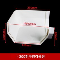 배수로 수로관 빗물받이 PVC 처마물받이 홈통, 200mm 천구 엘보(양각볼록)