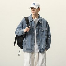 오버클래쓰 남자 캐주얼 청자켓 긴팔 간절기 루즈핏 데님점퍼