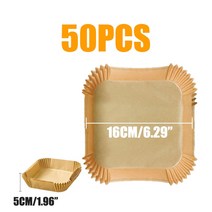 에어프라이어 미니오븐기50/100Pcs 에어 프라이어 일회용 종이 라이너 7.9/6.3 인치 스퀘어 비 스틱 베이킹, 03 16cm 50Pcs Square