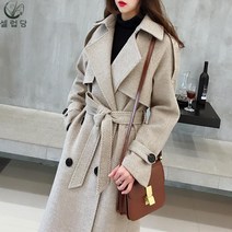 셀럽당 여성용 겨울 루즈핏 모직 트렌치 미디 트렌치코트 Y00377