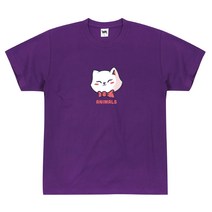 애니멀스 귀여운 동물 캐릭터 로고 유니섹스 남녀공용 반소매 면 반팔 라운드 티셔츠