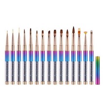15 스타일 아트 손톱 브러쉬 펜 라인 석 금속 아크릴 손잡이 라이너 포인팅 팬 디자인 크리스탈 그림 그리기 조각, G-B319-15PCS