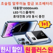 1/1+1초슬림 알루미늄 합금 보조배터리 미니 대용량 휴대용 보조배터리 자기흡착 보조배터리10000mAh, 블루(급속 충전)x1, 10,000mAh대용량