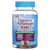 Schiff (쉬프) Digestive Advantage 어린이용 데일리 프로바이오틱 + 순한 프리바이오틱 섬유소 천연 과일 맛 구미젤리 65개, 기본
