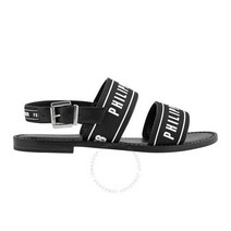 Philipp Plein 여성용 나파 더블 벨트 로고 샌들 브랜드 사이즈 35(미국 5)