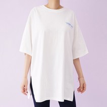 빅걸스토리 여성 박스핏 옆트임 영문나염 반팔티
