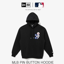 뉴에라 13338665 MLB 핀 버튼 LA 다저스 후드 모자 티셔츠 블랙, 없음