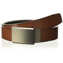 Perry Ellis 포트폴리오 남성용 양면 매트 건메탈 플라크 벨트 브라운 블랙. 30