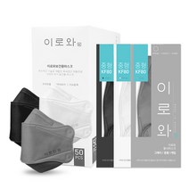 이로와 마스크 KF80 50매 100매 [화이트 그레이 블랙] [대형 중형] 중학생마스크, 1개, 중형그레이