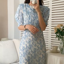 [랜덤플레이] 플라워 소매퍼프 머메이드 롱 원피스