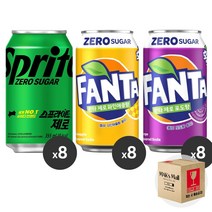 [막스] 혼합세트 355ml 24입(각8개씩) 뚱캔 제로 캔음료 음료수 탄산 스포츠 과즙, 36)스프라이트제로8 환타제로파인8 환타제로포도8