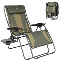 TIMBER RIDGE 안락 의자 접이식 야외 하중 160kg 와이드 (좌석 폭 60cm) 각도 조절 인피니티 의자 캠핑 컵 홀더가있는 베개 대해서 한 명이 제로 그라비티 의자 튼튼한 (그린 - 사이드 테이블 포함)