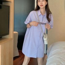 [이꾸띠] 고미니스이루 여성 여름 4컬러 무지 버튼다운카라 반팔 긴 블라우스