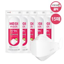 국제약품 메디마스크 KF94 대형 15매 (1매입x15개) (화이트/블랙), KF94 대형 15매(3매입x5개)