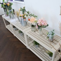 크라운 라탄 화분 정리대 플라스틱 받침대 진열대 다육이 베란다 다용도 선반, 3단선반, 블랙