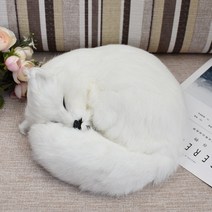 동물 삼색 빅사이즈 리얼 실사 진짜 같은 북극 여우 잠자는 힐링 계통 귀여운 여자 친구 인형, (화이트)