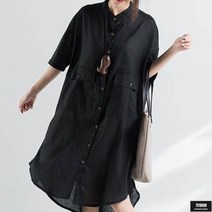 가바바 여성 셔츠원피스 편하게 코디 끝 박시핏 헨리넥 롱셔츠 롱원피스 G53779