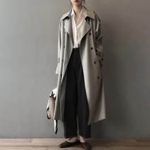 여성 봄 원피스 클래식 카키 트렌치 코트 한국 패션 더블 브레스트 벨트 의류 오버코트 정장 칼라 윈드브레이커