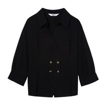 베스띠벨리 2022가을 오픈 카라 더블버튼 블라우스2403BK