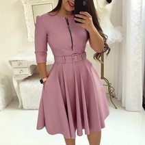 롱원피스 여자 쉬폰 린넨 여름 원피스 우아한 솔리드 하프 슬리브 파티 드레스 가을 캐주얼 지퍼 무릎 길이 미디 드레스 숙녀 빅 스윙 클럽