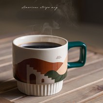 풍경 도안 복고 도자기 머그컵, 320ml 1개, 사막의 야색