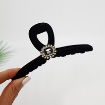 블랙 벨벳 꼬임 진주 다크 큐빅 올림머리 13 cm 헤어 집게핀