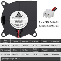 2Pcs Gdstime 40mm 3D 프린터 송풍기 팬 x 4020 터보 DC 24V 12V 5V 듀얼 볼 베어링 냉각 4cm, 5V Sleeve