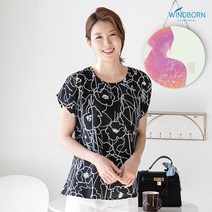 윈드본 여성 인견 해피반팔 블라우스 써니블랙 택1