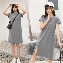 [실버캣] 여성 빅사이즈 트임포인트 영문 캐쥬얼 원피스