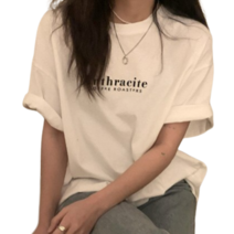로엘란 여성 여름 루즈핏 오버핏 레터링 라운드넥 반팔 티셔츠