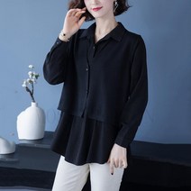 MOSAIRATION 여성용 레이어드 셔츠 긴팔 루즈핏 블라우스 마담의류 빅사이즈 SFW0731009