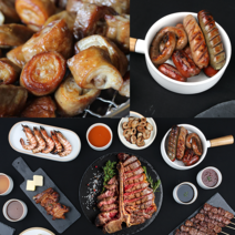 캠핑 음식 캠핑고기세트 4-5인 바베큐 고기 세트 소고기 우대갈비 토마호크 티본 스테이크 블랙타이거새우 닭불갈비, 06.바베큐그릴 세트 (숯불그릴+참숯2kg+토치)