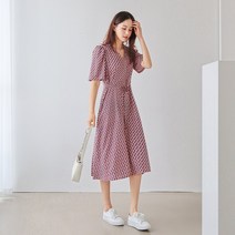 프롬코 여성 여름 기하학 반팔 롱 원피스 [자체제작 FRC71]