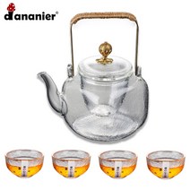 Dananier 내열유리 4인 다관 티포트세트 티포트 + 유리찻찬, 사각망치세트-02, 700ml