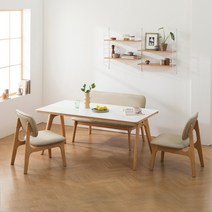[5만원즉시할인+1만원쿠폰할인]장인가구 칸토르 와이드 세라믹 패밀리 4인 낮은 식탁세트 벤치형, 내추럴
