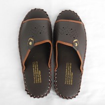 펀칭봉합 고급 가죽 실내슬리퍼 거실 실내화 호텔 거실화 병원 유치원 사무실, 다크브라운, 1개