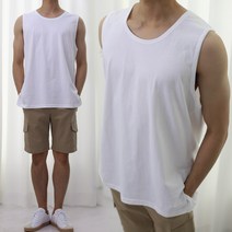 남자 민소매 나시티 레이어드 오버핏 무지 면 나시