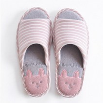 그림앤아이 행복 고양이 일러스트 스트라이프 거실 실내화, 핑크(245mm내외)