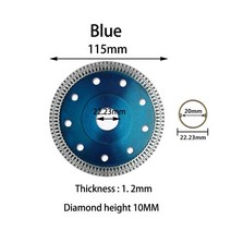 엔진톱연마기 체인톱연삭기 105-125MM 다이아몬드 톱날 앵글 그라인더 대리석 커팅 디스크 도자기 타일, 02 115mm Blue