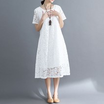 쉬폰 레이스 프릴 반팔 원피스살코기 레이스