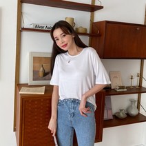 [바보사랑] 여자 봄 여름 베이직 무지 라운드 루즈핏 반팔 티셔츠[옷자락]