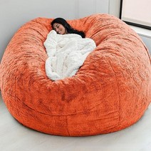 빈백 좌식 콩 가방 의자 커버 침대 슬립 케이스 거실 가구 빅 라운드 소프트 자이언트 솜털 인조 모피 BeanBag 게으른 소파 안락 의자 Pouf, 180x90cm 오렌지
