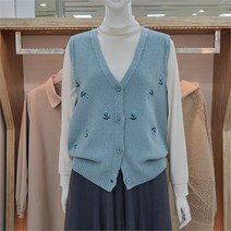 해리앤 DP01 꽃자수 스카시 오픈 니트 조끼 YPPP6307