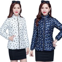 여성가을겨울다운 면 패딩 재킷 가볍고 짧은 인쇄 누비이불 여성 코트 중년 어머니 봄