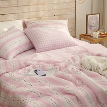 [코쉬] 쥬뗌므 시어서커 리플 여름이불+베개커버+침대패드 냉감이불 세트 SS Q 3컬러, 쥬뗌므(하트스트라이프) 핑크SS